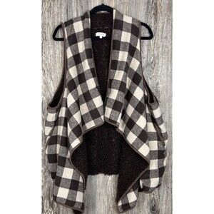 Sweet‎ Lovely by Jen Buffalo Plaid Faux Sherpa Lined Vest Poncho Shrug 3XL
